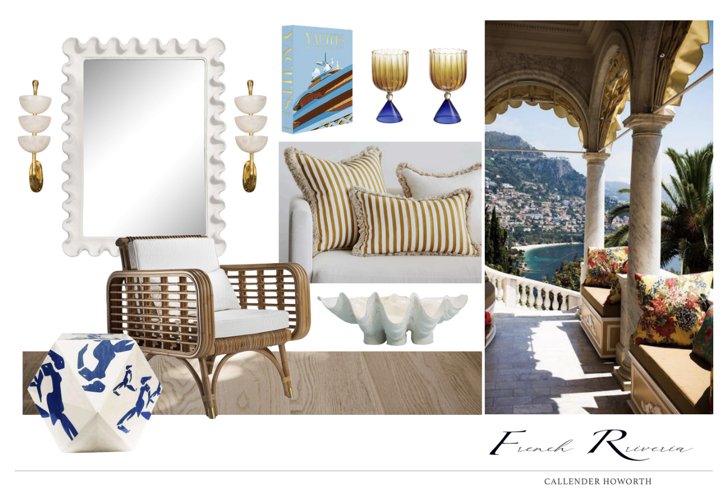 Sample interior design mood board for French Riviera